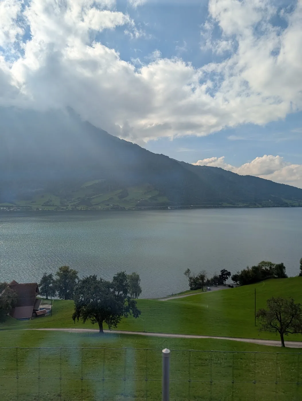 View of the Alps from a lake, Switzerland